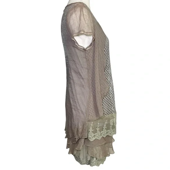 Simply Couture Brown and Green Layered Mini Dress - Picture 3 of 12